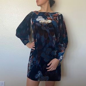 ann taylor blue velvet floral mini dress